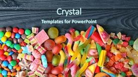  Presentation with gingerbread house decorated colorful candies - Colorful PPT theme enhanced with composition with tasty colorful candies backdrop and a ocean colored foreground