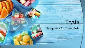  Presentation with jelly - Slide deck enhanced with composition with tasty jelly candies background and a light blue colored foreground