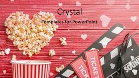  Presentation with clapboard - Beautiful slide deck featuring composition with tasty popcorn ticket backdrop and a coral colored foreground