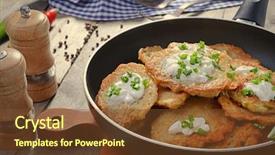  Presentation with hanukkah - Presentation theme featuring composition with tasty potato pancakes for hanukkah on wooden table closeup background and a tawny brown colored foreground