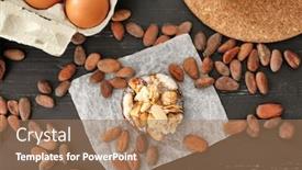  Presentation with praline - Presentation design consisting of composition with tasty praline cake on table background and a coral colored foreground