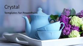  Presentation with spring break - Slide set with composition with tea set background and a teal colored foreground