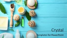  Presentation with blue spa - Colorful slides enhanced with composition with tea tree oil backdrop and a light blue colored foreground
