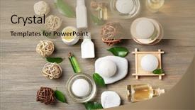  Presentation with palm oil seeds of tree - Slides with composition with tea tree oil background and a coral colored foreground