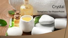  Presentation with oil - Theme having composition with tea tree oil background and a  colored foreground