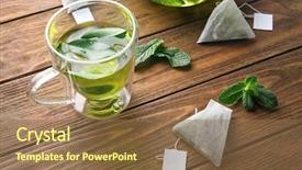  Presentation with teabags - Amazing slide set having composition with teabags mint leaves backdrop and a coral colored foreground