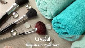  Presentation with wooden - Amazing slide deck having composition with towels and brushes backdrop and a gray colored foreground