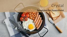  Presentation with english - PPT theme with composition with traditional english breakfast on table background and a coral colored foreground