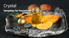  Presentation with apricot - Theme consisting of composition with two bottles of apricot kernel oil on table background and a dark gray colored foreground