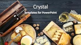  Presentation with wine cheese - Audience pleasing PPT theme consisting of composition with variety of cheese backdrop and a tawny brown colored foreground