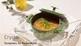  Presentation with meat food - Slide deck with composition-with-vegetable-soup background and a lemonade colored foreground