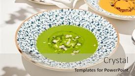  Presentation with vegan food - Presentation having composition-with-vegetable-soup background and a soft green colored foreground