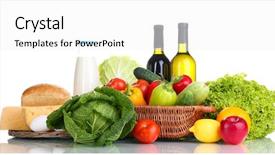  Presentation with wicker - Presentation theme featuring composition with vegetables and fruits background and a  colored foreground