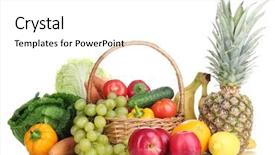  Presentation with wicker - Beautiful theme featuring composition with vegetables and fruits backdrop and a white colored foreground