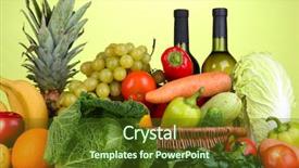  Presentation with wicker - Theme consisting of composition with vegetables and fruits background and a  colored foreground