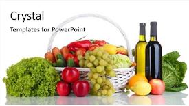  Presentation with wicker - Beautiful theme featuring composition with vegetables and fruits backdrop and a  colored foreground