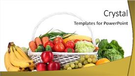  Presentation with wicker - Slide set with composition with vegetables and fruits background and a white colored foreground