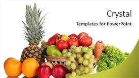  Presentation with fruits and vegetables - PPT theme with composition with vegetables and fruits background and a white colored foreground