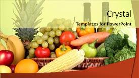  Presentation with wicker - PPT layouts consisting of composition with vegetables and fruits background and a  colored foreground
