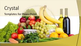  Presentation with wicker - PPT theme featuring composition with vegetables and fruits background and a  colored foreground