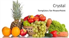  Presentation with wicker - Beautiful PPT theme featuring composition with vegetables and fruits backdrop and a  colored foreground