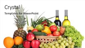  Presentation with fresh fruits and vegetables - Audience pleasing PPT theme consisting of composition with vegetables and fruits backdrop and a  colored foreground