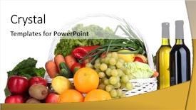  Presentation with wicker - Slides consisting of composition with vegetables and fruits background and a  colored foreground