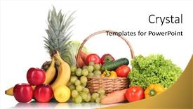  Presentation with fresh fruits vegetables heart - Amazing PPT theme having composition with vegetables and fruits backdrop and a white colored foreground