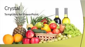  Presentation with fruits and vegetables - Audience pleasing PPT theme consisting of composition with vegetables and fruits backdrop and a  colored foreground