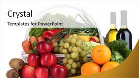  Presentation with fresh fruits vegetables heart - Slide deck consisting of composition with vegetables and fruits background and a  colored foreground