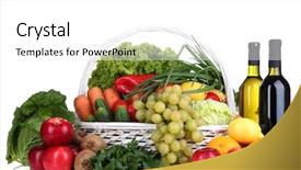  Presentation with wicker - Cool new slide set with composition with vegetables and fruits backdrop and a  colored foreground