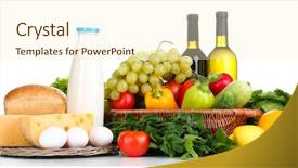  Presentation with wicker - Presentation design with composition with vegetables and fruits background and a cream colored foreground