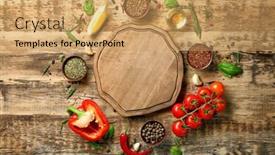  Presentation with cooking - Presentation design featuring composition with wooden board and ingredients for cooking on table background and a yellow colored foreground