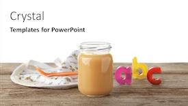  Presentation with baby food - Amazing slide set having composition with yummy baby food on wooden table against white background backdrop and a white colored foreground