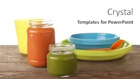  Presentation with baby food - Beautiful PPT theme featuring composition with yummy baby food on wooden table against white background backdrop and a white colored foreground