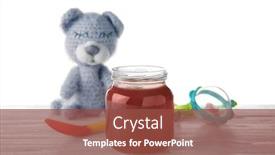  Presentation with baby food - Presentation design consisting of composition with yummy baby food on wooden table against white background background and a tawny brown colored foreground