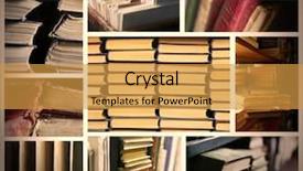  Presentation with many books - Slide deck featuring compositions with books in collage background and a gold colored foreground