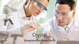  Presentation with different - Audience pleasing theme consisting of compound - portrait of two chemists combining backdrop and a mint green colored foreground