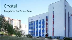  Presentation with modern school building - Cool new PPT theme with comprehension - exterior of modern school building backdrop and a  colored foreground