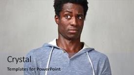  Presentation with comprehension - Slide deck featuring comprehension - man looking camera background and a light blue colored foreground