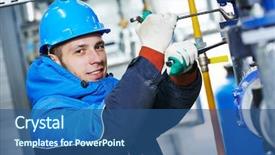  Presentation with industrial engineer - Amazing PPT theme having compressor - industrial heat engineer worker plumber backdrop and a ocean colored foreground
