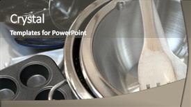  Presentation with cooking utensils - Colorful presentation design enhanced with comprising of stainless colander pan backdrop and a gray colored foreground