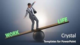  Presentation with work life balance health - Slides enhanced with compromise - businessman balancing between work background and a ocean colored foreground