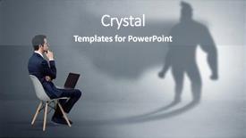  Presentation with shadow - Colorful slide set enhanced with compromise - humble businessman staying and offering backdrop and a gray colored foreground