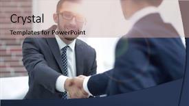  Presentation with peace education two smiley hands - Presentation theme featuring compromise - two colleagues shaking hands background and a coral colored foreground