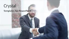  Presentation with peace education two smiley hands - Colorful PPT layouts enhanced with compromise - two colleagues shaking hands backdrop and a sky blue colored foreground