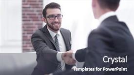  Presentation with shaking hands - Cool new slide set with compromise - two colleagues shaking hands backdrop and a dark gray colored foreground