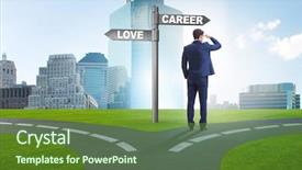  Presentation with choice - PPT theme consisting of compromisse - businessman having hard choice background and a tawny brown colored foreground