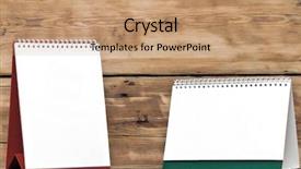  Presentation with desk - PPT layouts enhanced with date announcment - blank desk calendars on wooden background and a  colored foreground