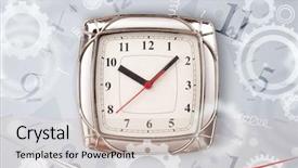  Presentation with parts - Slide deck consisting of modern clock with parts comming out on the side background and a soft green colored foreground